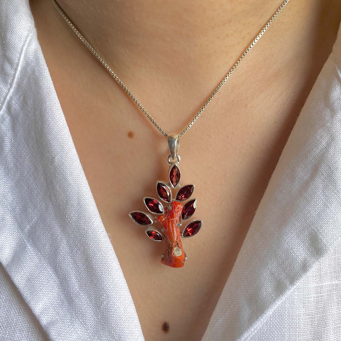 Red Coral & Garnet Pendant-(COR-P-39)